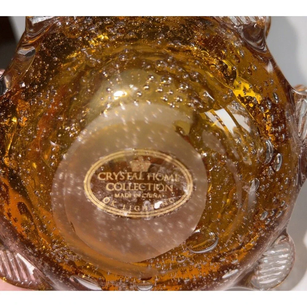OK Lighting Crystal Home Collection Art Glass Urchin/Thorn Vase Amber 6.5” 1 pc